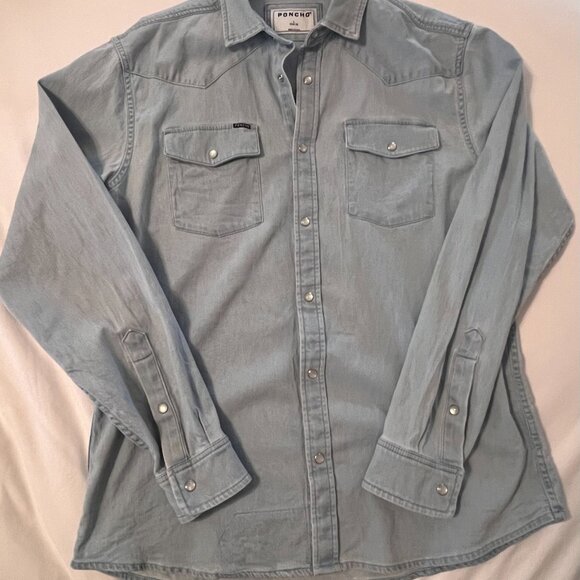 Men's Poncho, Performance Denim, Long Sleeve Button Up Shirt (Pearl Snaps) - Picture 2 of 5